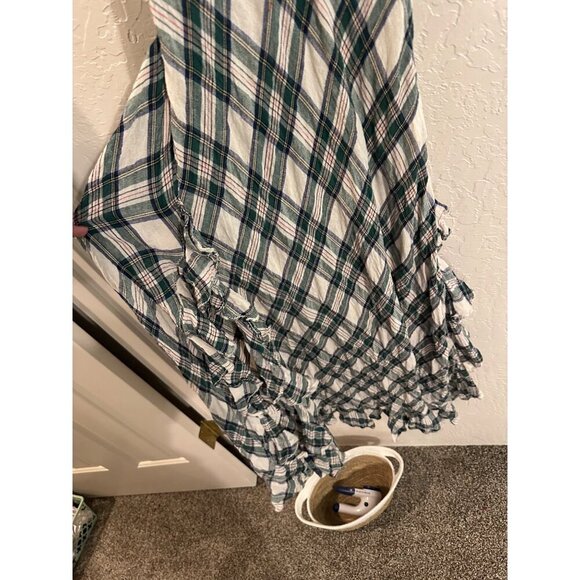 Max Studio Vintage Linen Spring Gingham Plaid Ruffle Slit Maxi Dress - Picture 5 of 12